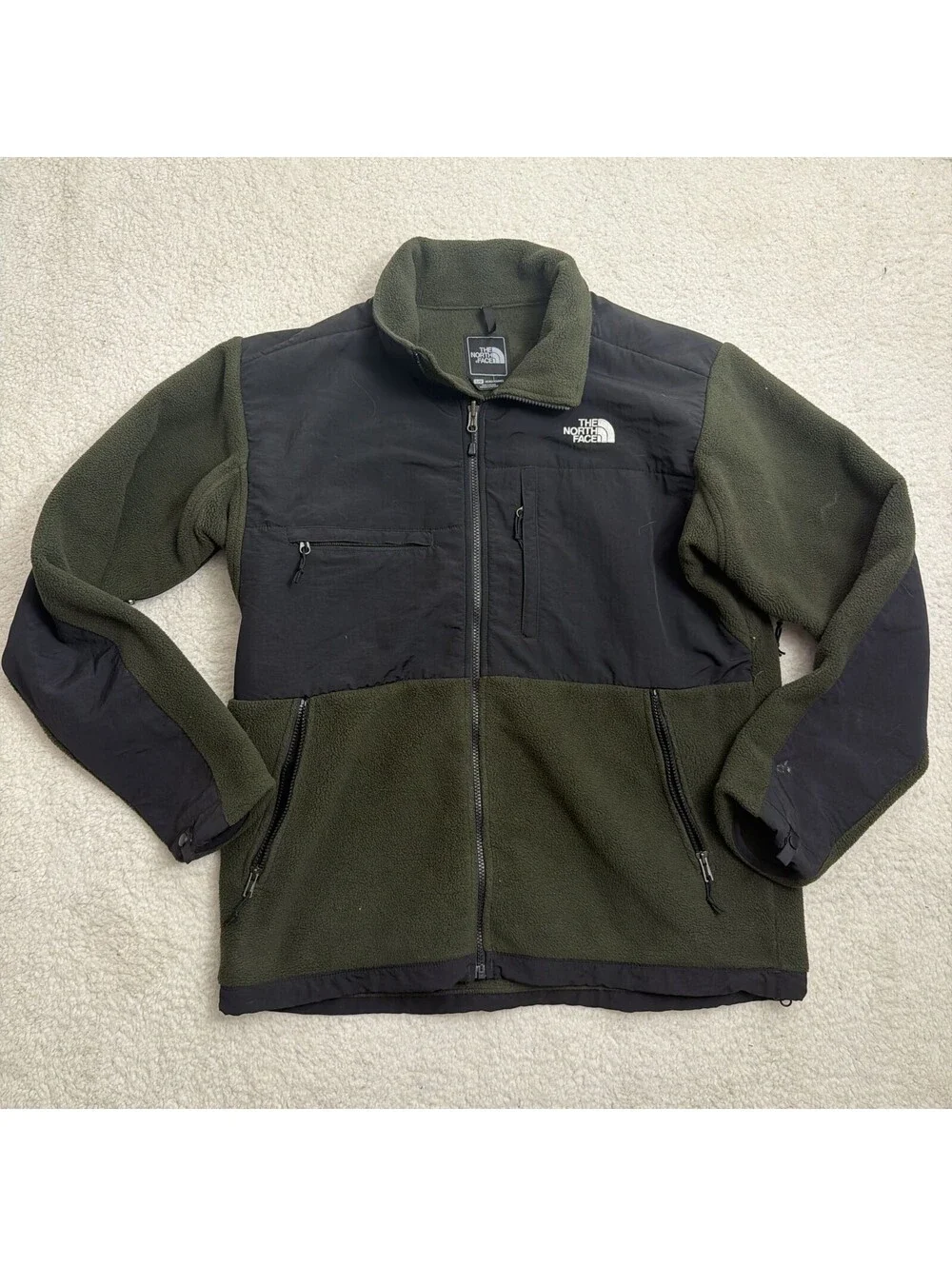 The North Face Denali Fleece Jacket Mens L Olive Green Black Polartec Full Zip